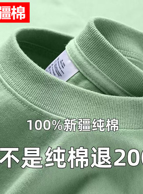 2025夏季新款100%新疆纯棉t恤男短袖圆领纯色宽松全棉半截袖体恤