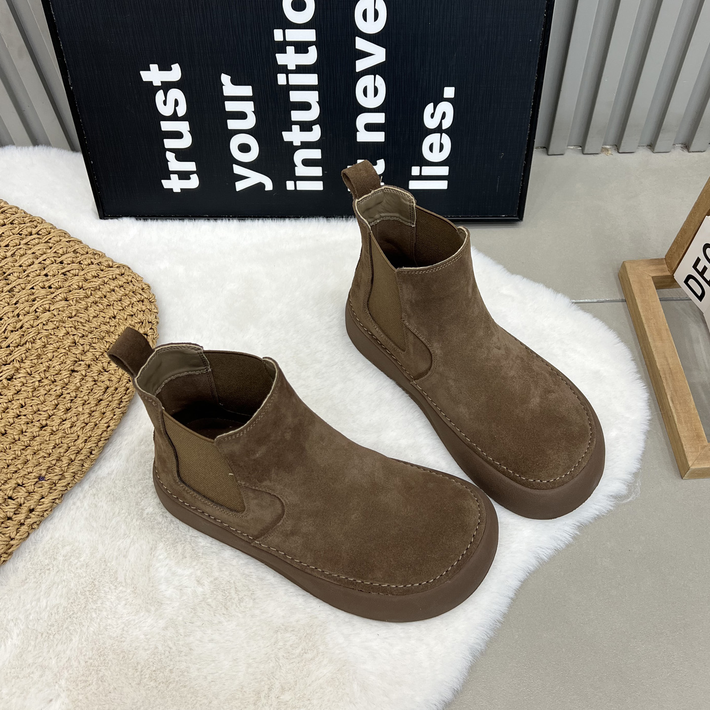 TTRR翻毛皮马丁靴女厚底加绒短靴