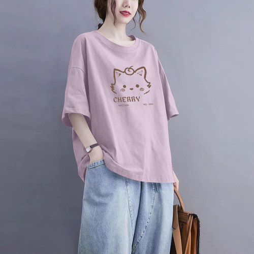 100%纯棉女短袖时尚T恤夏上衣