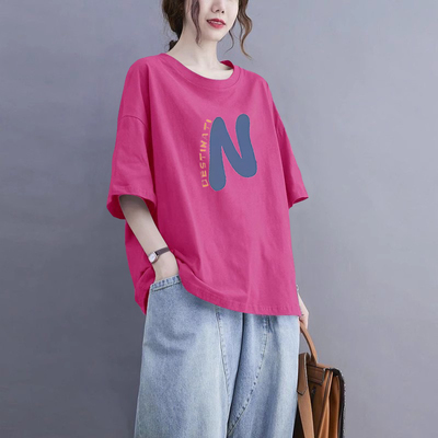 纯棉时尚百搭字母印花短袖T恤女