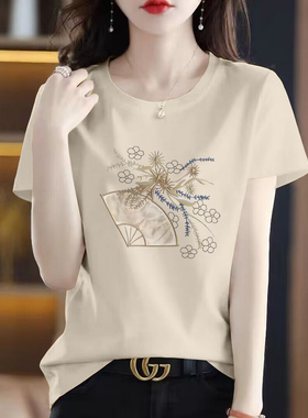 外贸品牌清仓100%纯棉短袖休闲t恤女夏装宽松大码显瘦遮肉上衣潮