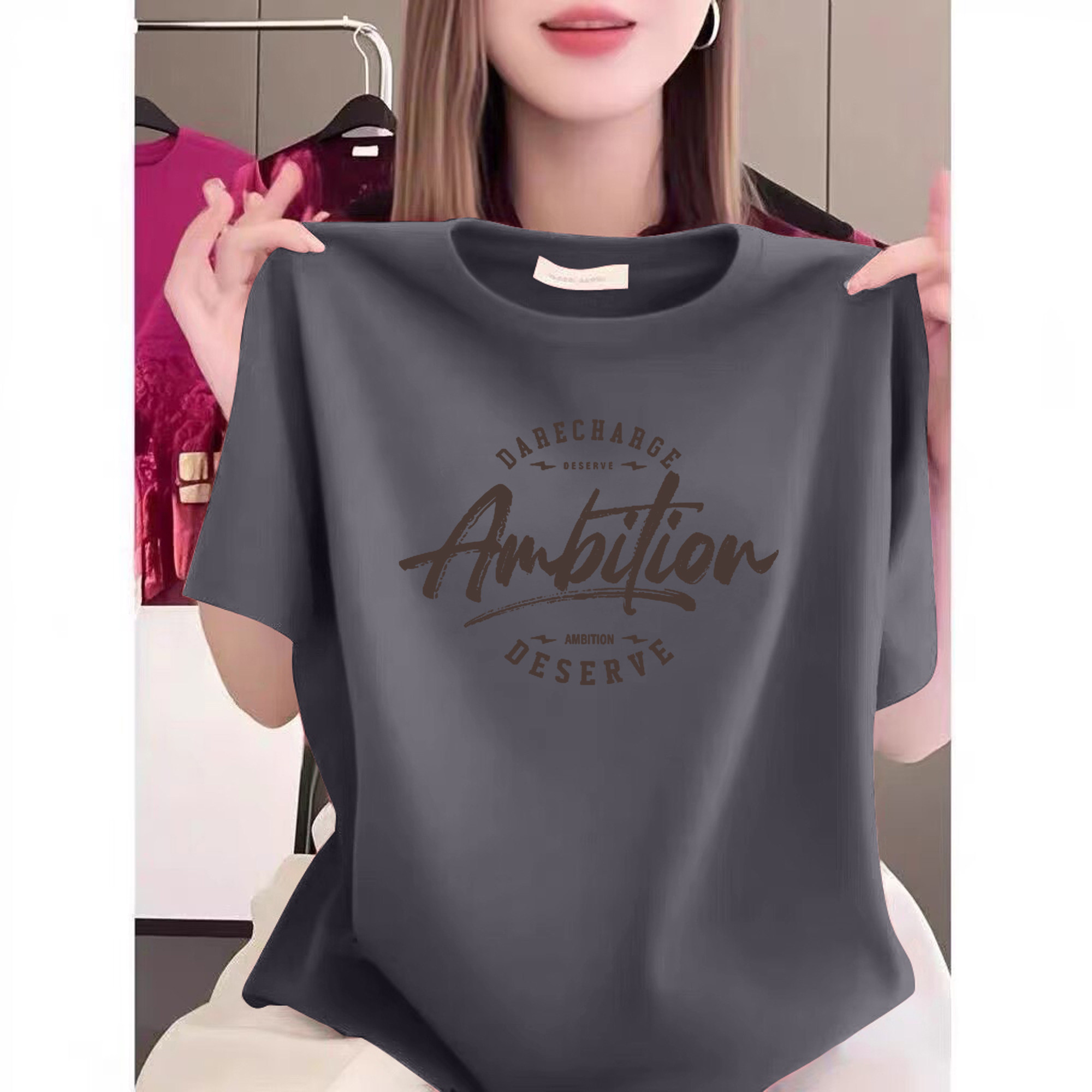 清仓捡漏~纯棉100%圆领时尚气质减龄女士上衣宽松休闲时尚洋气t恤