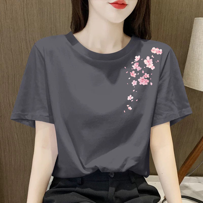 纯棉100%印花大码显瘦T恤女夏季