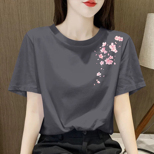 纯棉100%印花大码显瘦T恤女夏季