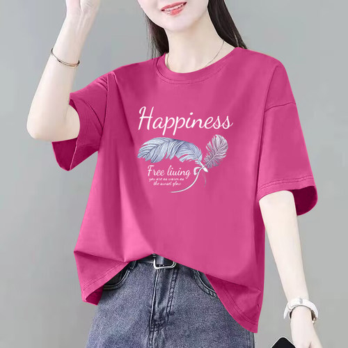 100%纯棉短袖印花T恤上衣女夏季