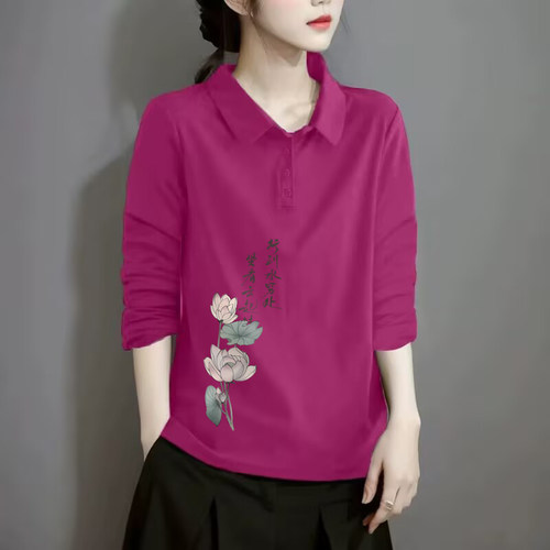 100纯棉百搭polo衫长袖气质t恤