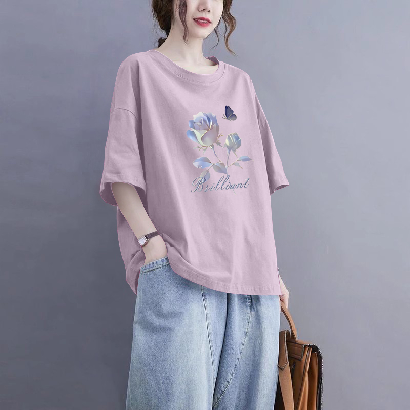 100%纯棉休闲短袖T恤女上衣