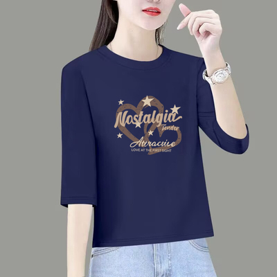 纯棉100%宽松七分袖t恤衫休闲