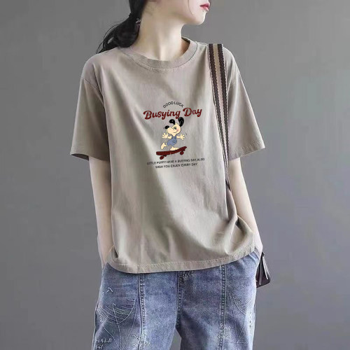 纯棉卡通印花短袖T恤女大码