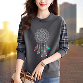 宽松休闲时尚 外贸清仓出口纯棉气质拼接长袖 卫衣女秋季 打底上衣潮