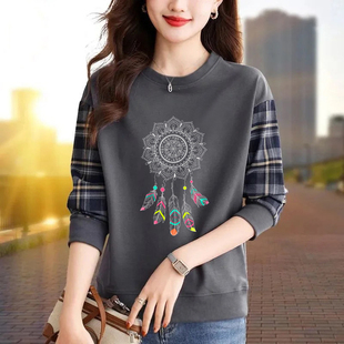 打底上衣潮 宽松休闲时尚 外贸清仓出口纯棉气质拼接长袖 卫衣女秋季