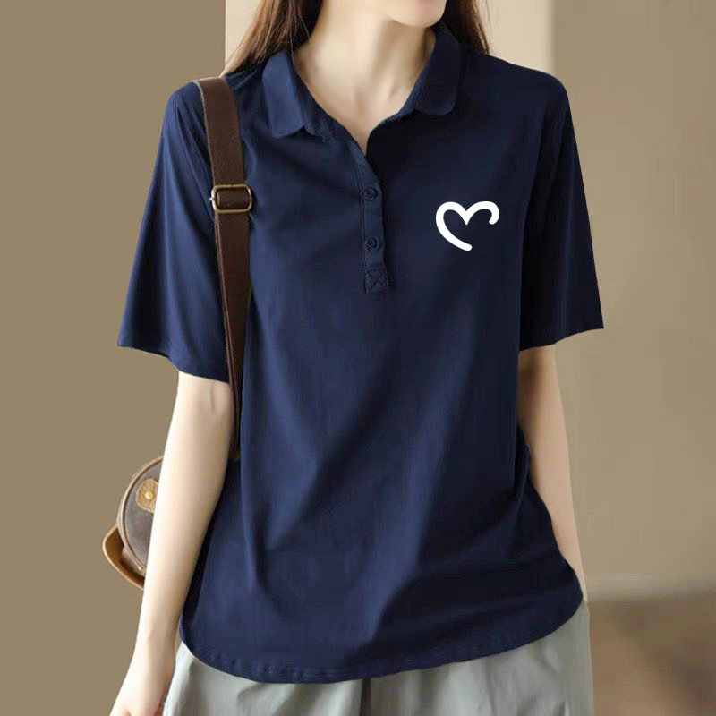 爱心ins风纯棉POLO领短袖T恤女