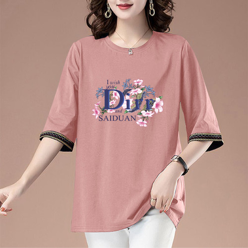 100%纯棉圆领七分袖T恤大码