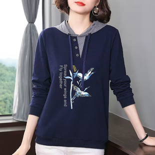 高端外贸出口100%纯棉气质假两件T恤宽松显瘦连帽上衣休闲打底衫