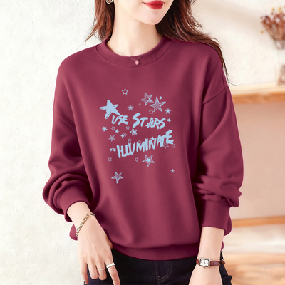 纯棉气质无帽长袖卫衣女上衣