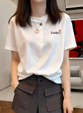 大牌捡漏夏季纯棉印花打底衫上衣时尚韩版白色大码气质短袖t恤女