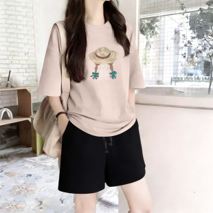 女夏季 套装 宽松休闲运动洋气两件套 短裤 外贸出口清仓100%纯棉短袖