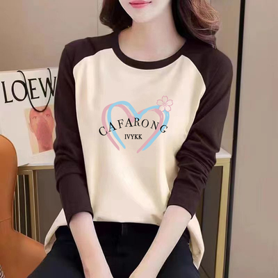 100%纯棉休闲印花拼接上衣秋季