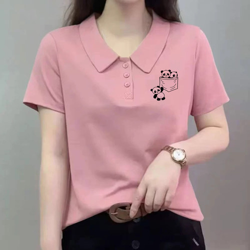 纯棉减龄POLO领短袖衬衫上衣女