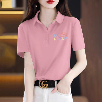 100%纯棉翻领短袖t恤女上衣