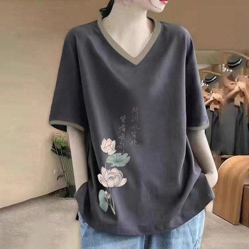 100%纯棉插肩短袖时尚t恤女