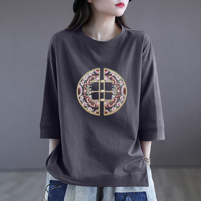 纯棉大码七分袖上衣秋夏时尚