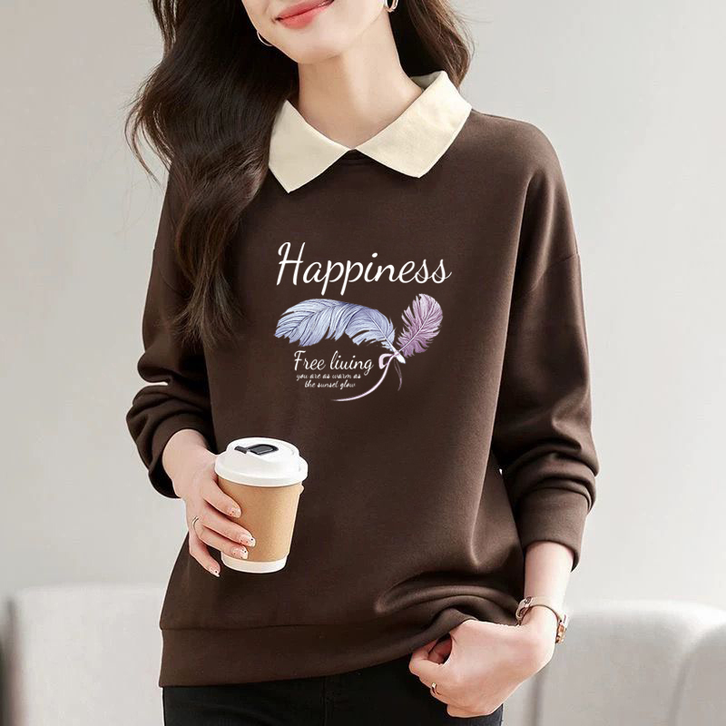 纯棉长袖气抽翻领卫衣女秋冬