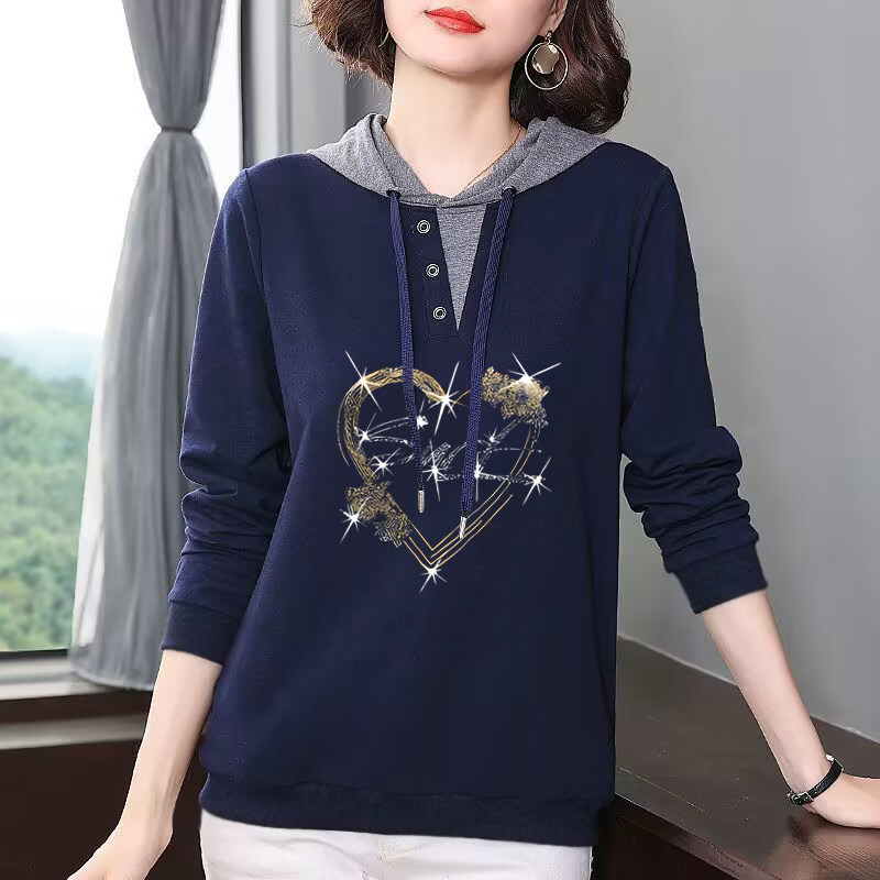 品牌外贸出口100%纯棉拼色长袖连帽t恤女宽松休闲秋冬打底衫上衣,女装/女士精品,大码内搭,淘宝优惠券,粉丝福利购,淘宝优惠卷