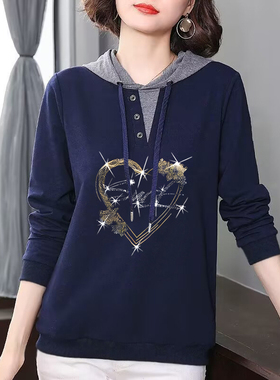 品牌外贸出口100%纯棉拼色长袖连帽t恤女宽松休闲秋冬打底衫上衣