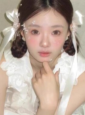 白色蝴蝶结发夹立体侧耳对夹飘带可爱甜美少女双马尾头饰新娘发饰
