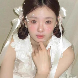 白色蝴蝶结发夹立体侧耳对夹飘带可爱甜美少女双马尾头饰新娘发饰