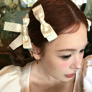 小红书网红小猴子同款蝴蝶结发夹对夹波点缎带甜美可爱少女发饰品