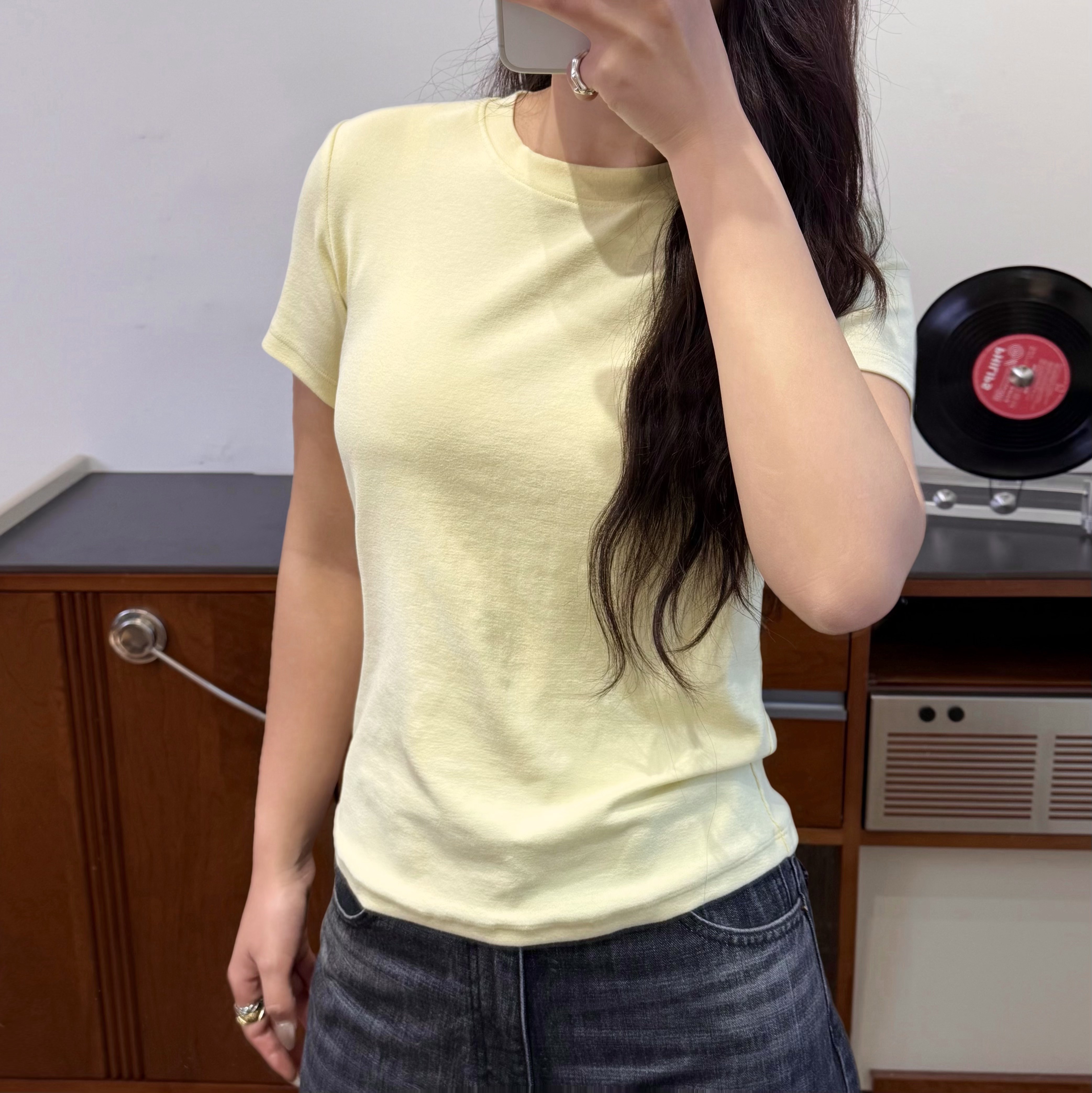 【柳条儿】希家正肩T 阿克苏棉混莱赛尔纤维软糯高弹修身短袖5012