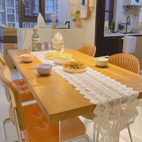 实木亚克力悬浮餐桌家用奶油中古饭桌白蜡木大板长方形原木风桌子