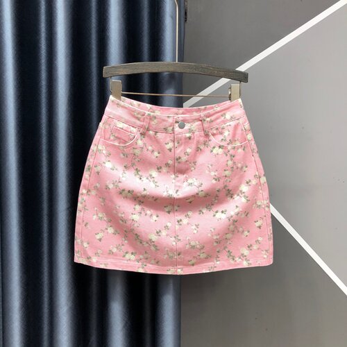夏季新款粉红色碎花牛仔半身裙女