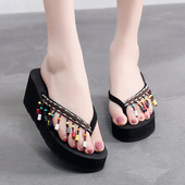 女夏外穿高跟人字拖厚底夹脚坡跟凉拖鞋 2020新款 网红百搭沙滩拖鞋