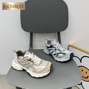 歪头老爹鞋女时尚百搭2025新款今年流行的爆款厚底银色休闲运动鞋