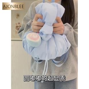 夏季 小众褶皱泡芙双肩包大容量学生上课百搭通勤书包旅行背包 新款