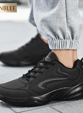 秋冬季黑色运动鞋男防滑休闲鞋子波鞋旅游鞋牛筋底跑步鞋男士棉鞋