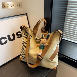 日系帆布包大容量女包休闲百搭单肩斜挎包大学生上课通勤托特包女