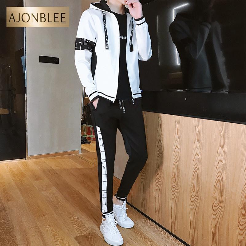 帅气开襟羊毛衫套装男士韩式新潮春秋男装中学生休闲运动服青少年