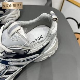 歪头老爹鞋女时尚百搭2025新款今年流行的爆款厚底银色休闲运动鞋