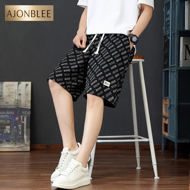 美式休闲潮流印花短裤男士夏季薄款冰丝轻奢痞帅宽松运动五分裤子