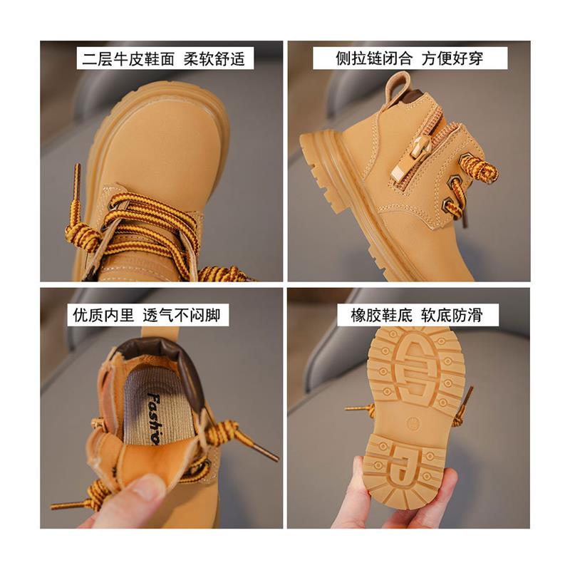 宝宝马丁靴秋冬棉鞋软底学步鞋男女小童短靴小黄靴婴儿小皮靴加绒