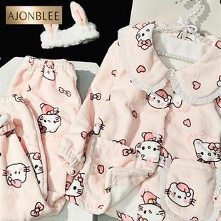hellokitty法兰绒睡衣女童2025新款冬季儿童女孩学生珊瑚绒家居服