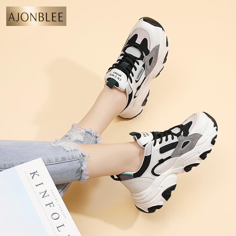 真皮拼色老爹鞋2025年春季新款软底真皮运动鞋中年厚底休闲女鞋子