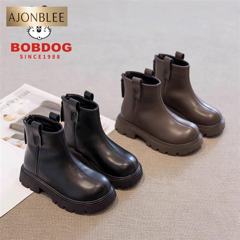 巴布豆真皮女童马丁靴2024秋冬儿童靴子时尚百搭网红宝宝加绒短靴