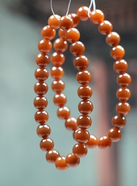 溏心风暴。新疆且末金山矿和田玉老红金咖糖8毫米圆珠手链 配证书