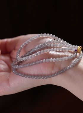 自在飞花轻似梦。冰烟紫和田玉4毫米约140颗多圈手项链