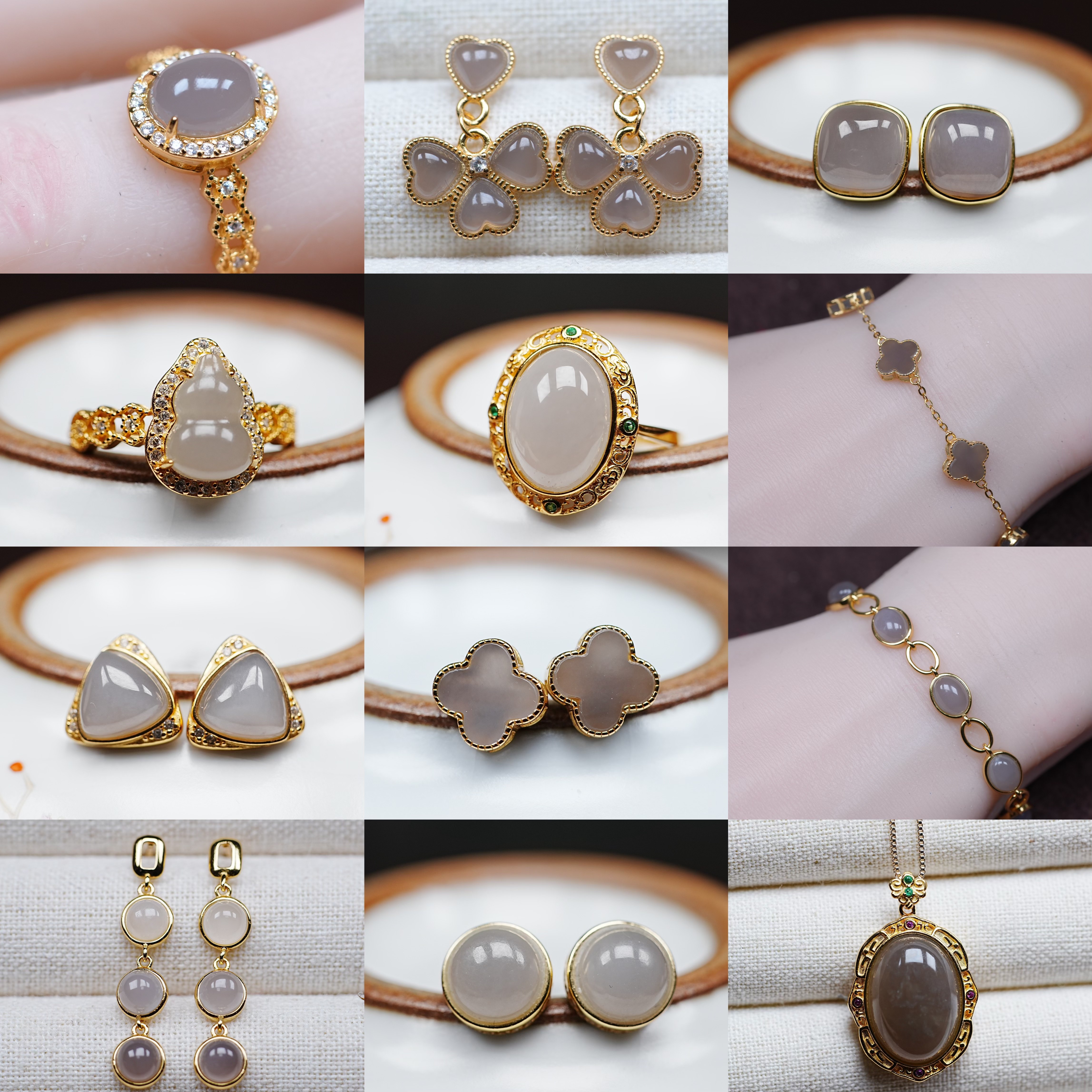 【妆匣6】天然烟紫帝王紫和田玉糖玉戒指耳钉坠扣勾项链 素年小铺